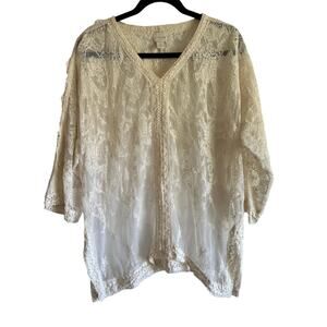 Chicos Lace Tunic Size 3/XL Cream Off White Lace Fairycore/Boho Top